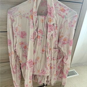Victoria's Secret Pink and Cream Floral pajama pants and long sleeve top